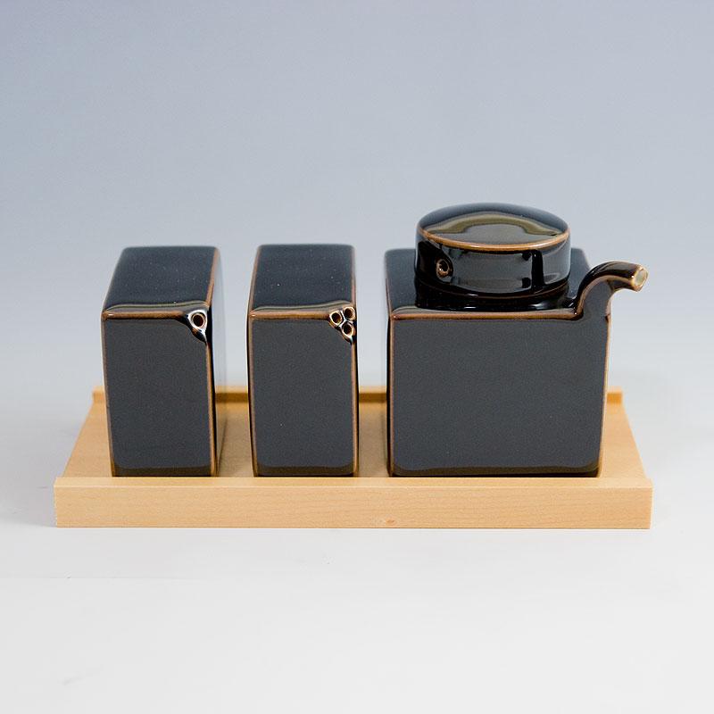 白山陶器 3点コンディメントセット 天目 [ HUKUSAN 和食器 森正洋デザイン醤油さし・塩・こしょう ３点セット ] | 白山陶器