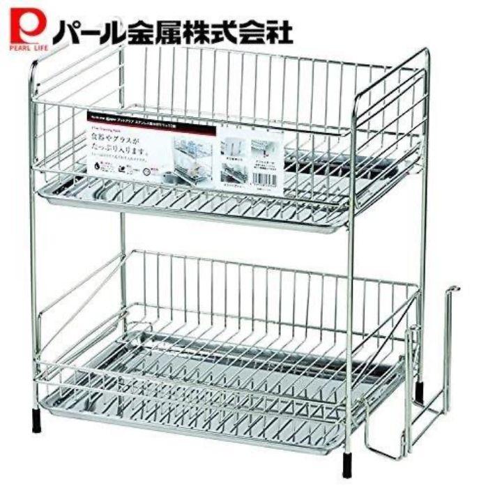 パール金属 ステンレスセイミズキリラック2ダンHB-3934 水切り 水切りかご 水切りラック 水切りバスケット スライド トレー シンク周り 乾燥 ラック ２段 | 