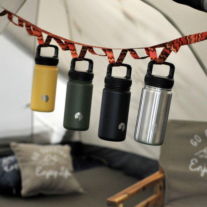 パール金属 HDカラビナボトル350シルバーUE-3514 水筒 ボトル 350ml  真空二層構造 保冷 保温 カラビナ機能付き 広口 アウトドア スポーツ キャンプ | 