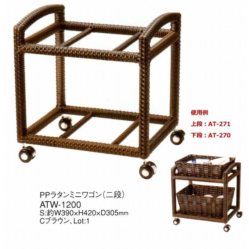 アメニティー PPラタンミニワゴン（二段） ATW-1200 ブラウン 【ワゴンのみ】 PPラタン製 えいむ
