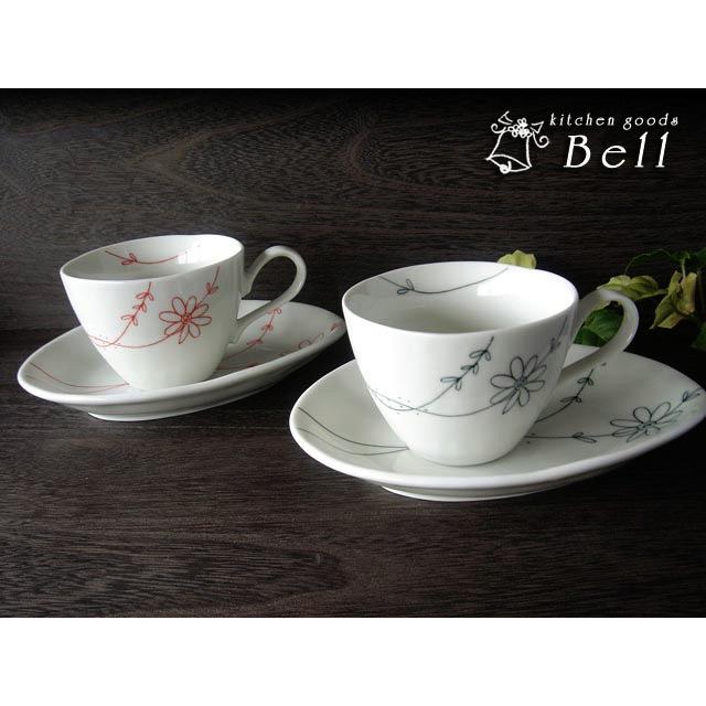 フラワーライン コーヒー碗皿 ペアーセット カップ＆ソーサー ギフト2 