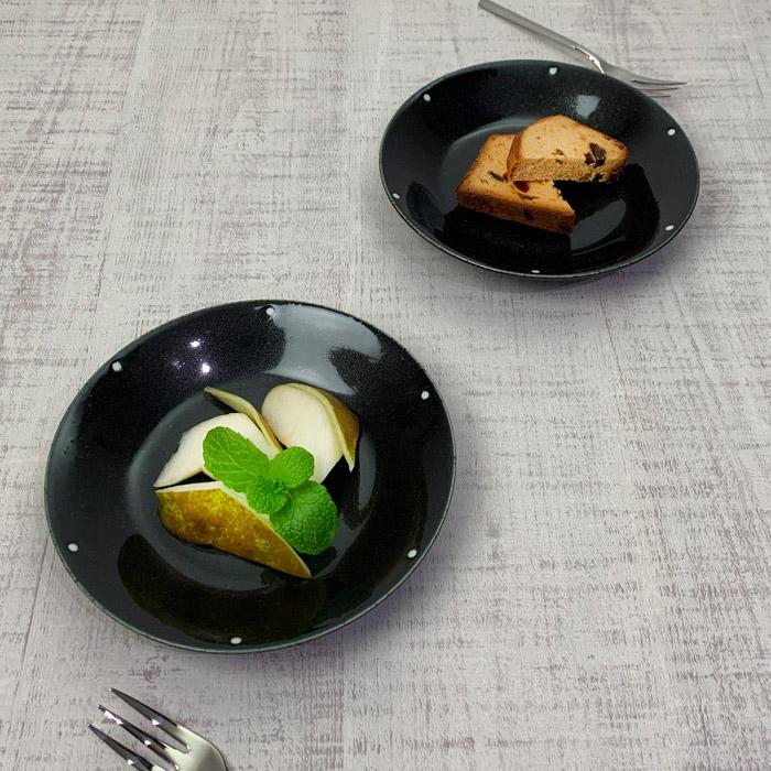 和食器 取り皿 艶黒砂目 白ドット皿 16.8cm 中皿 |  | 06