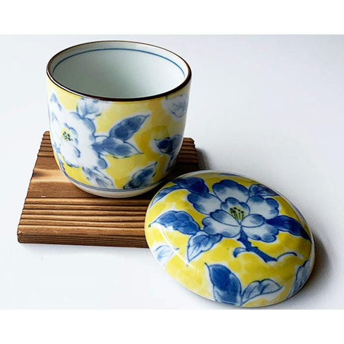 おしゃれ 黄彩花紋 蒸し碗 蒸し蓋 焼板付 茶碗蒸し デザートカップ
