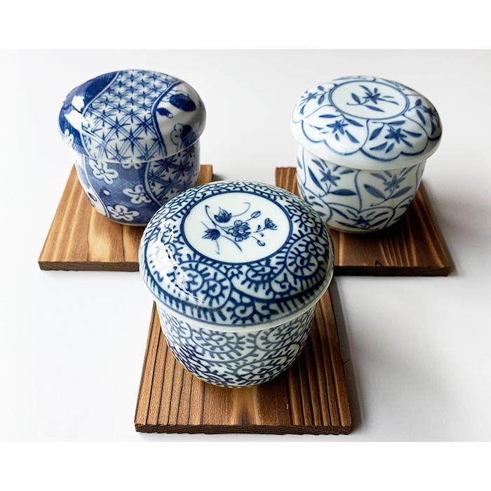 おしゃれ 染付蒸し碗 蒸し蓋 焼板付 茶碗蒸し デザートカップ 美濃焼