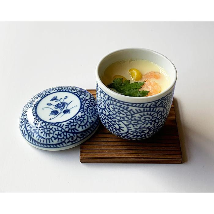 おしゃれ 染付蒸し碗 蒸し蓋 焼板付 茶碗蒸し デザートカップ 美濃焼