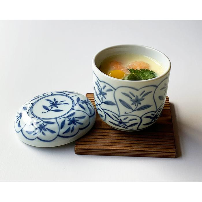 おしゃれ 染付蒸し碗 蒸し蓋 焼板付 茶碗蒸し デザートカップ 美濃焼