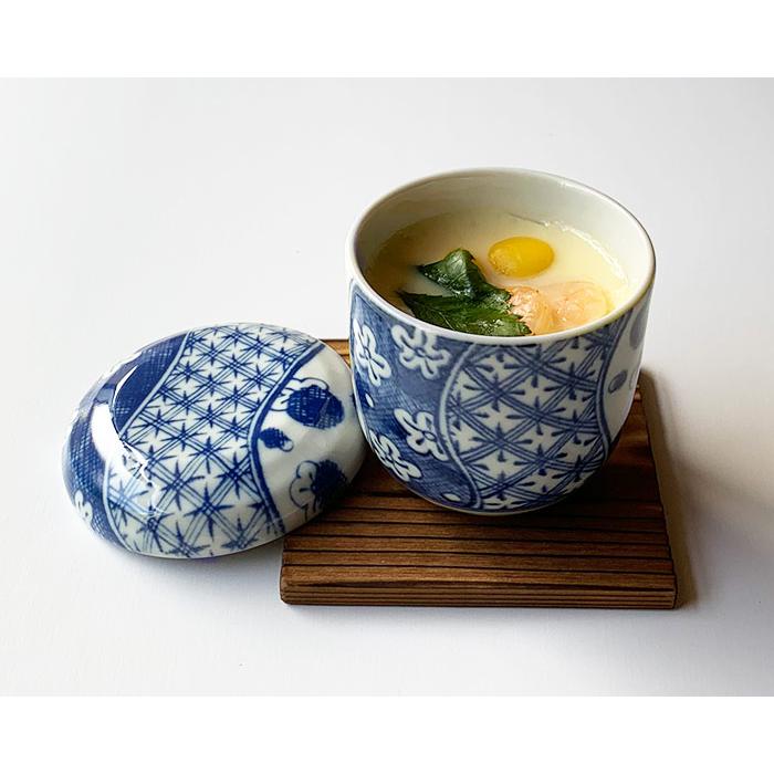 おしゃれ 染付蒸し碗 蒸し蓋 焼板付 茶碗蒸し デザートカップ 美濃焼