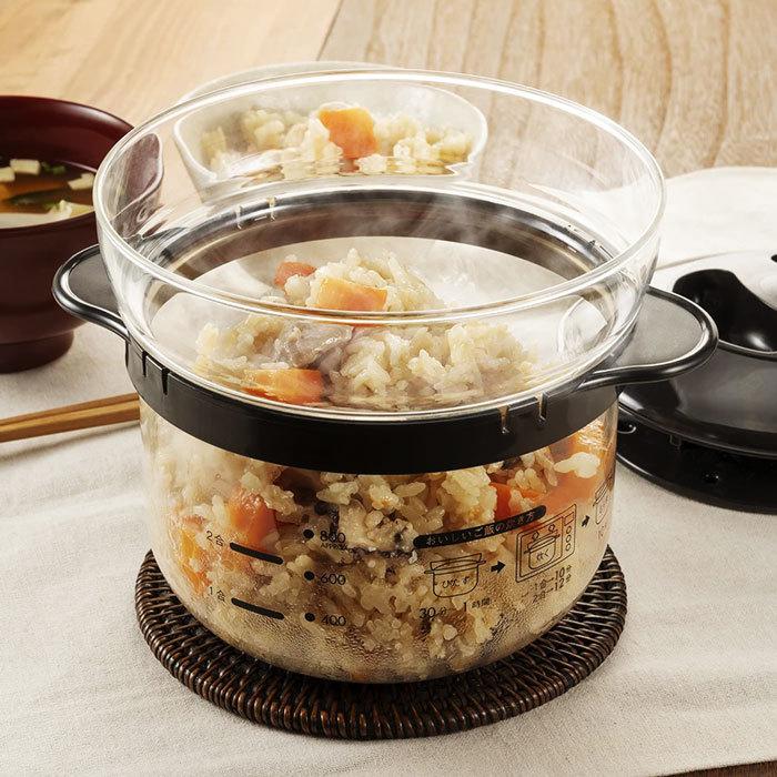 ハリオ ご飯釜 レンジで炊ける ガラスのレンジご飯釜1〜2合 ご飯以外も レシピ付き 時短 単身 ひとり暮らし 便利グッズ おしゃれ 10492xrcn2bみのさららヤフー店 通販