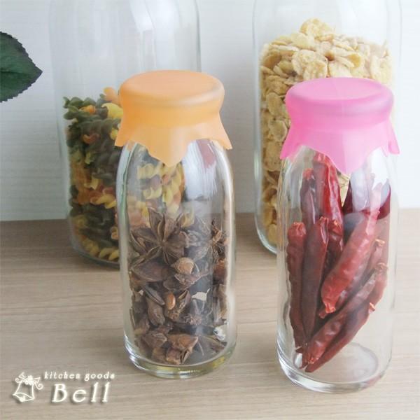 てなグッズや 0ml かわいい 保存瓶 選べる4色 グーニュービン シリコンキャップ付 容器 ミルクボトル 形 牛乳瓶 保存容器 ケース