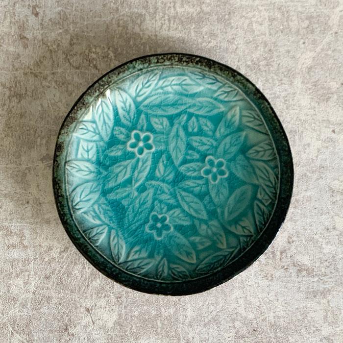 和食器 取り皿 おしゃれ リーフ 丸皿 均窯スカイ カフェ風 花柄