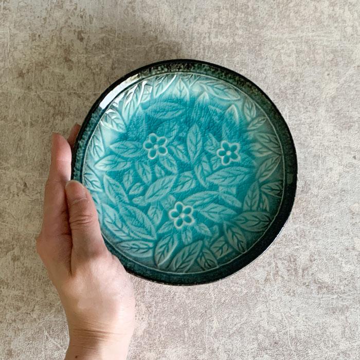 和食器 取り皿 おしゃれ リーフ 丸皿 均窯スカイ カフェ風 花柄