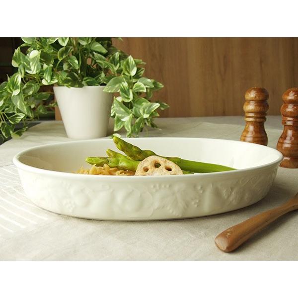 グラタン皿 大皿 おしゃれ レリーフ クリーム ファミリーサイズ 楕円