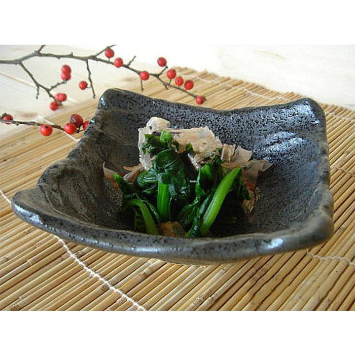 和食器 小鉢 9cm 艶消し 黒 荒削 小付 豆鉢 珍味 角鉢 食器 : みの