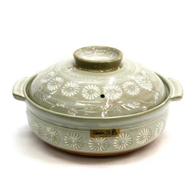 ○4ー5人用○ 日本製 萬古焼 土鍋 銀峯花三島 9号深型 : キッチン