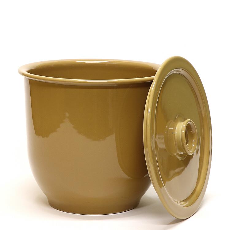 訳あり 日本製 陶器製 漬物容器 常滑焼 かめ 蓋付 5号 9.0L キャメル