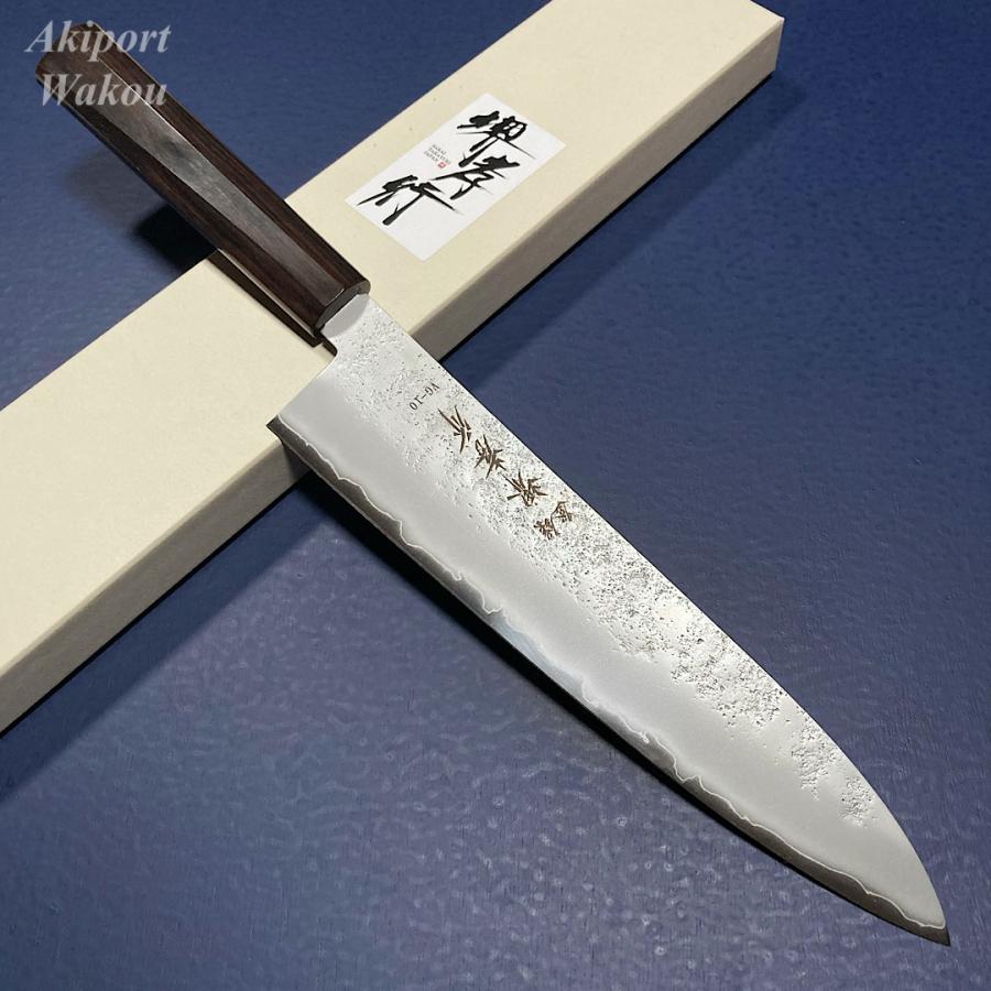 本焼 V金10号 和 牛刀 240mm 包丁 鏡面マグネット鞘付 黒檀八角柄 堺孝行 牛刀 包丁 和牛刀 240mm V金10号 VG10 梨地仕上げ 黒檀柄 日本