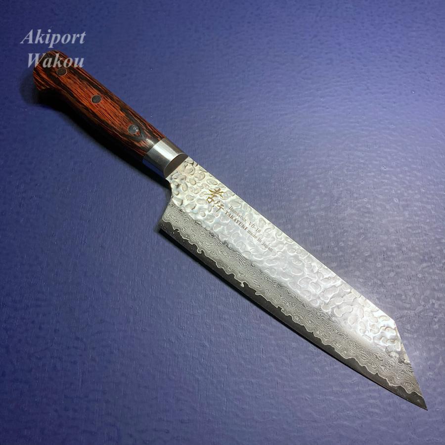 堺孝行　33層ダマスカス　牛刀6寸 堺孝行 剣型牛刀 包丁 200mm 33層槌目ダマスカス ミルフィーユ包丁 V金