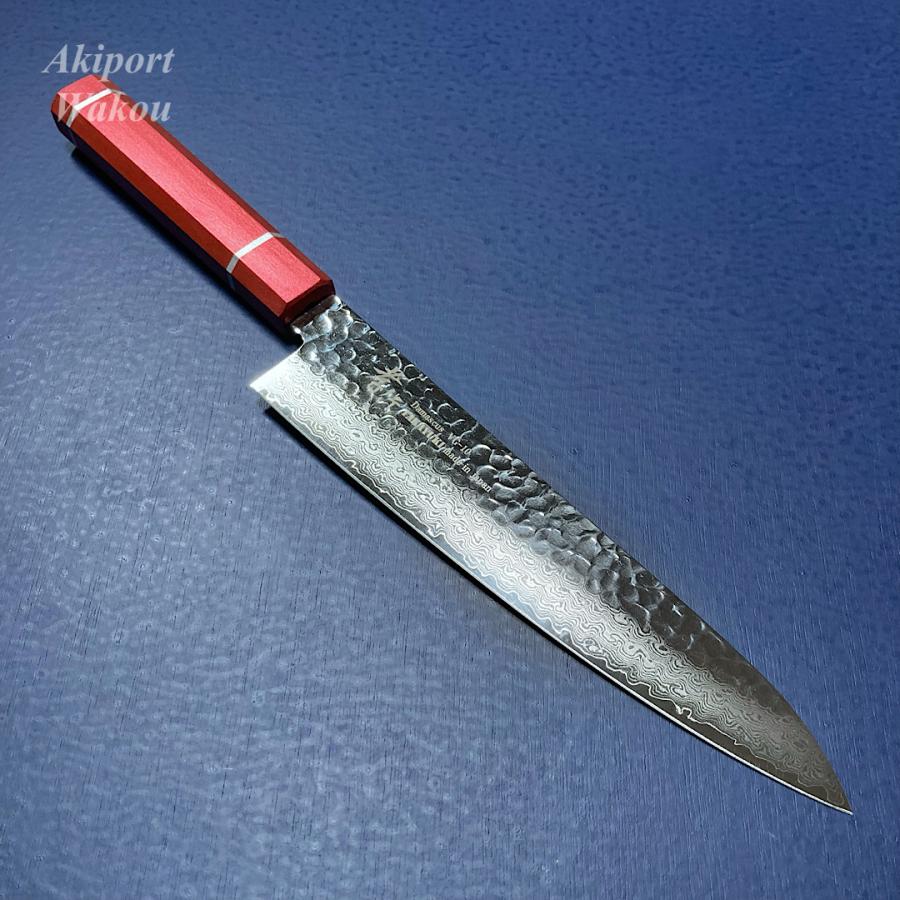 堺孝行 牛刀 包丁 和牛刀 210mm 皇赤柄 樫漆柄 VG10 V金10号 33層槌目