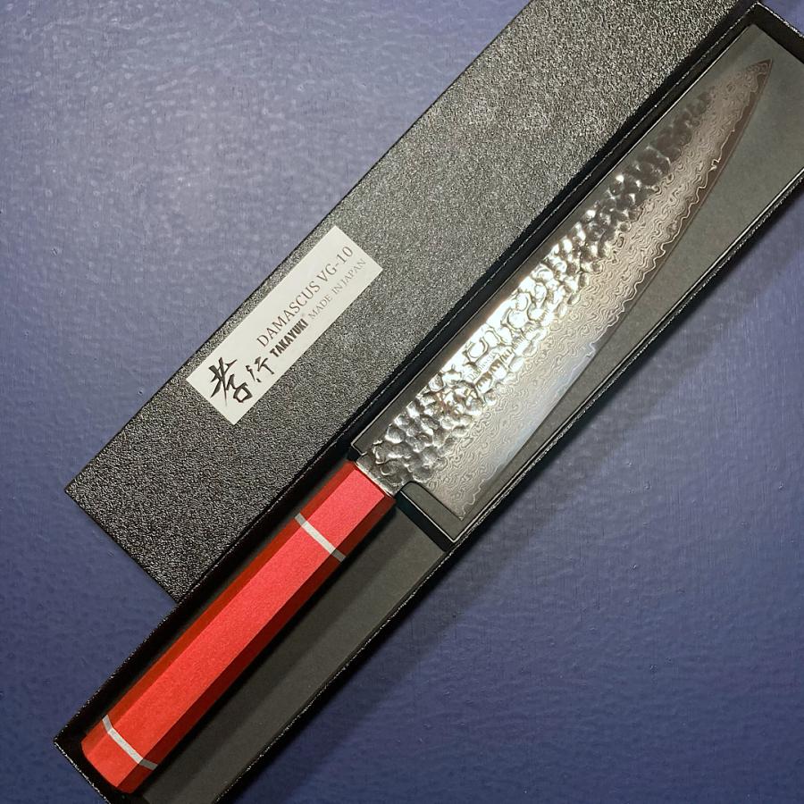 堺孝行 牛刀 包丁 和牛刀 210mm 皇赤柄 樫漆柄 VG10 V金10号 33層槌目