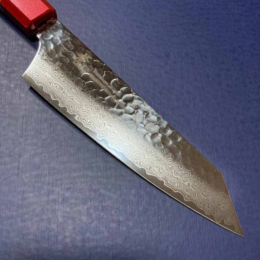 堺孝行 剣型三徳 万能包丁 160mm 皇赤柄 樫漆柄 VG10 V金10号 33層槌目