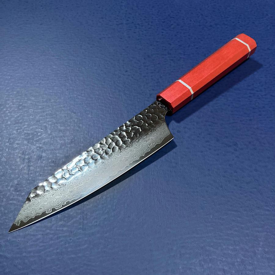 堺孝行 剣型三徳 万能包丁 160mm 皇赤柄 樫漆柄 VG10 V金10号 33層槌目