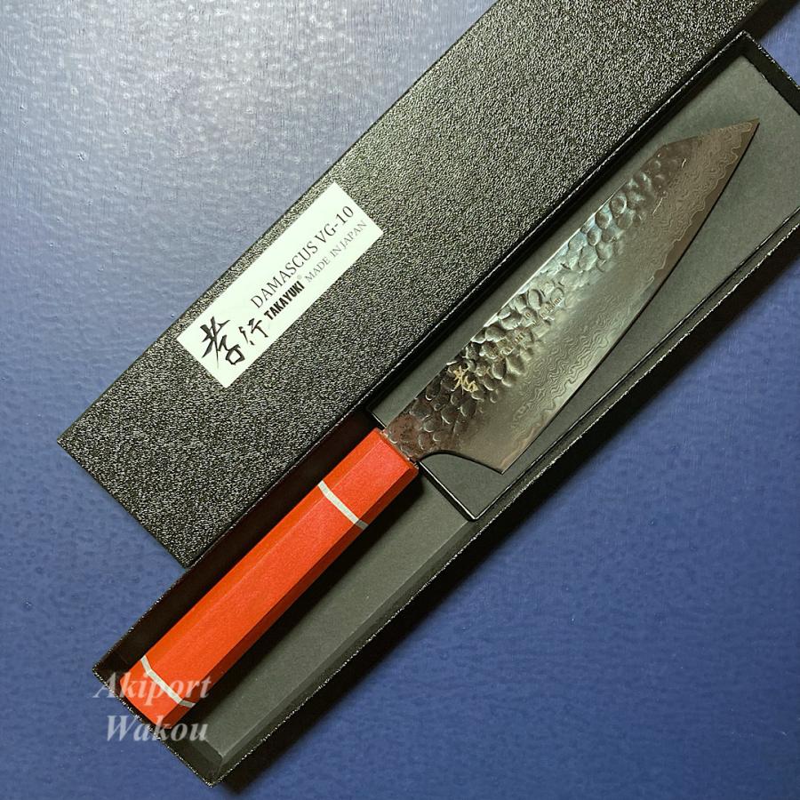 堺孝行 剣型三徳 万能包丁 160mm 皇赤柄 樫漆柄 VG10 V金10号 33層槌目