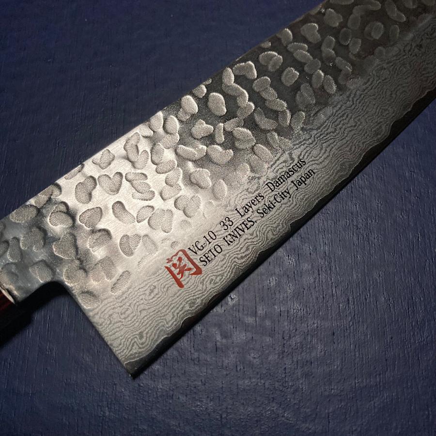 伊勢屋 I-4 牛刀 包丁 210mm 鎚目33層ダマスカス V金10号 瀬戸