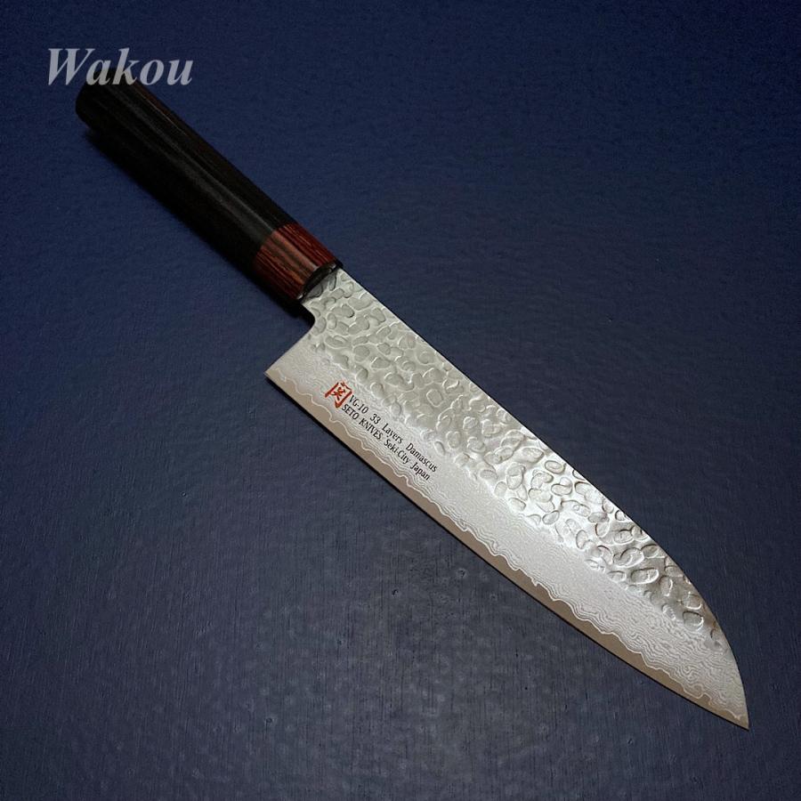 伊勢屋 I-5 三徳 包丁 180mm 鎚目33層ダマスカス V金10号 瀬戸