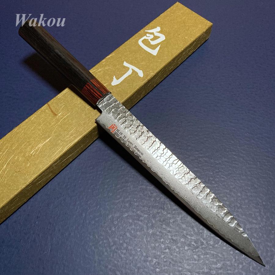 伊勢屋 I-7 柳刃 刺身包丁 210mm 鎚目33層ダマスカス V金10号 瀬戸