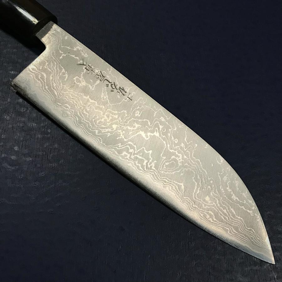 青銅　包丁 包丁 和三徳 万能包丁 青ニ鋼 青紙二号 ダマスカス 磨き仕上げ 165mm