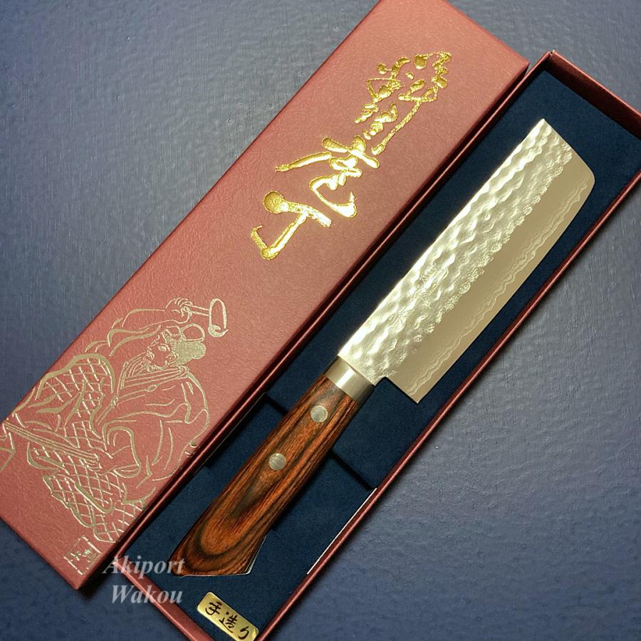 訓平作 菜切 包丁 165mm 槌目ダマスカス V金10号 黒柄 越前打刃物 訓