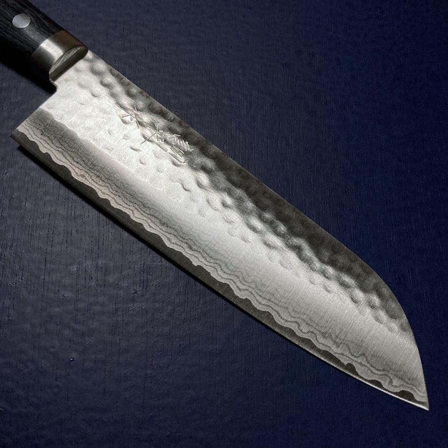 訓平作 三徳 包丁 170mm 刻流 槌目ダマスカス V金10号 紺柄 ギフト