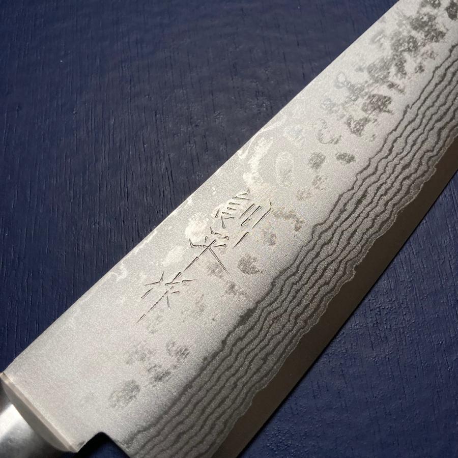 訓平作 牛刀 包丁 180mm 彩流 積層ダマスカス V金10号 黒合板柄 越前