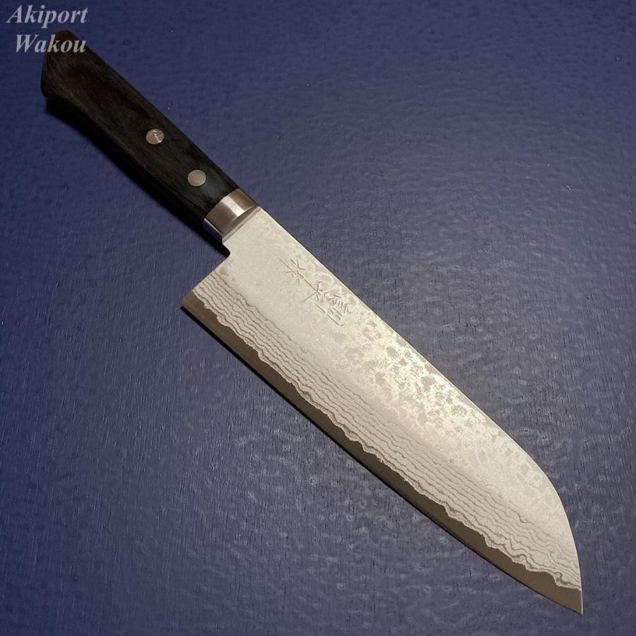 訓平作 三徳 包丁 170mm 彩流 積層ダマスカス V金10号 黒柄 よく切れる