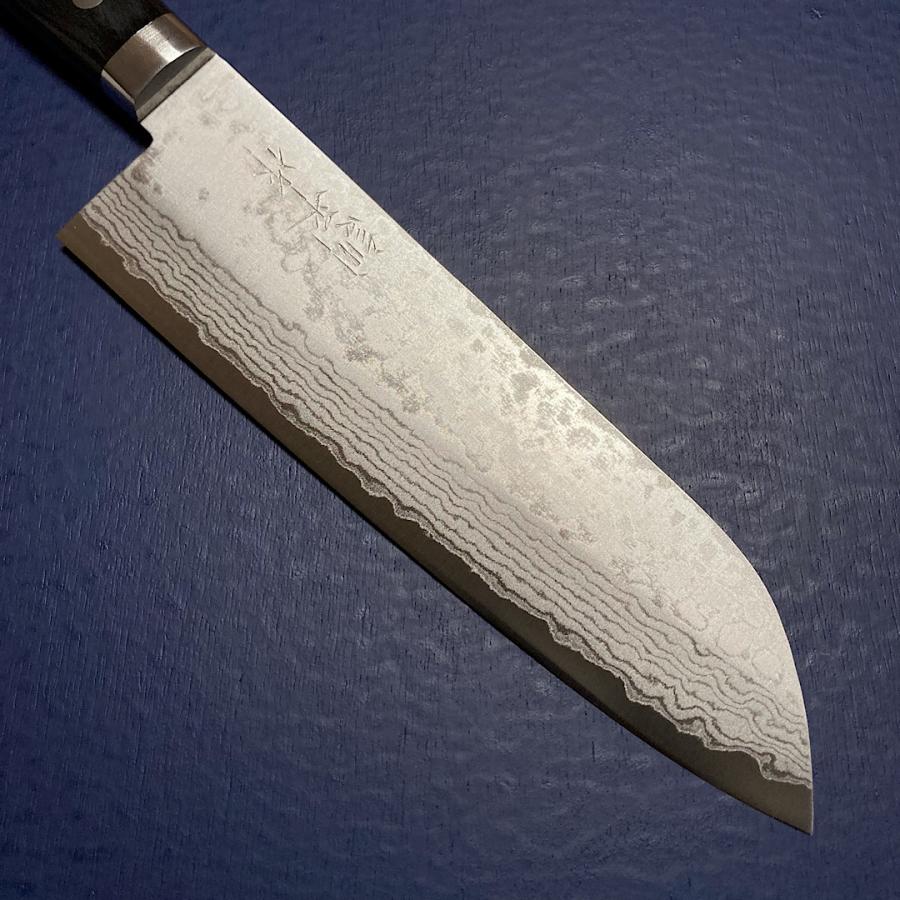 訓平作 三徳 包丁 170mm 彩流 積層ダマスカス V金10号 黒柄 よく切れる