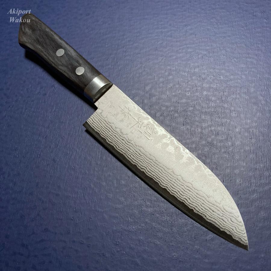 訓平作　小三徳　包丁　130mm   彩流　積層ダマスカス  V金10号　黒柄　よく切れる　越前打刃物　増谷刃物 |  | 01