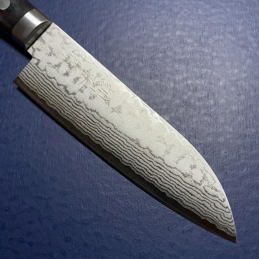 訓平作　小三徳　包丁　130mm   彩流　積層ダマスカス  V金10号　黒柄　よく切れる　越前打刃物　増谷刃物 |  | 02