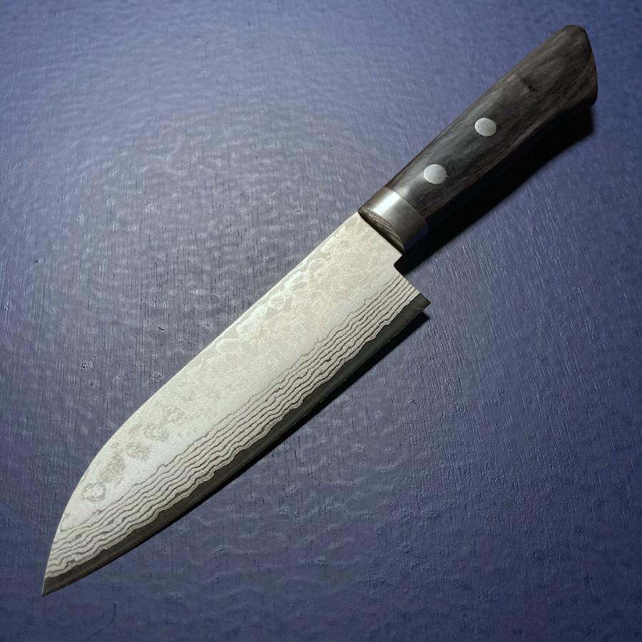 訓平作　小三徳　包丁　130mm   彩流　積層ダマスカス  V金10号　黒柄　よく切れる　越前打刃物　増谷刃物 |  | 04