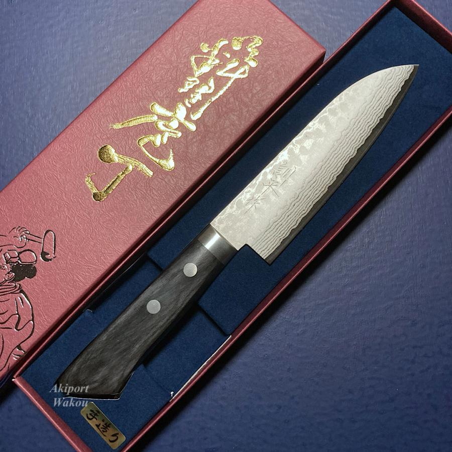 訓平作　小三徳　包丁　130mm   彩流　積層ダマスカス  V金10号　黒柄　よく切れる　越前打刃物　増谷刃物 |  | 08