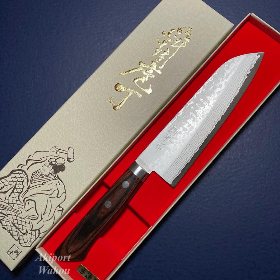 訓平作 三徳 包丁 170mm 彩流 積層ダマスカス V金10号 マホガニー柄
