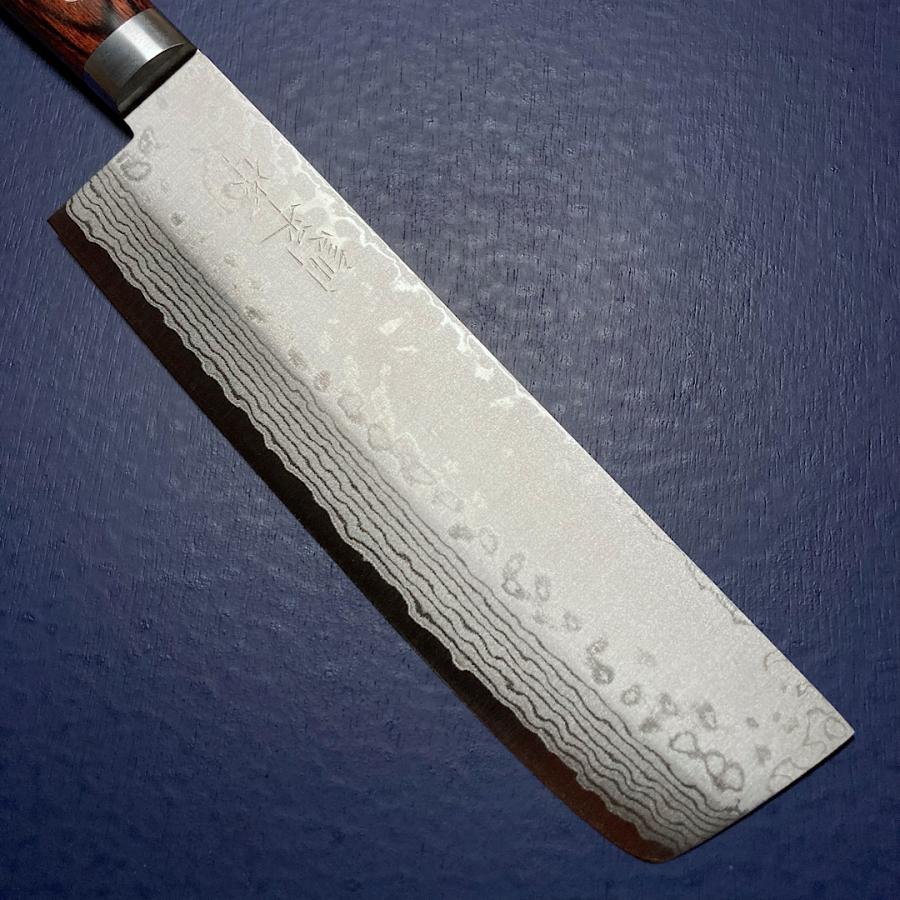 訓平作 菜切 包丁 165mm 槌目ダマスカス V金10号 黒柄 越前打刃物 訓