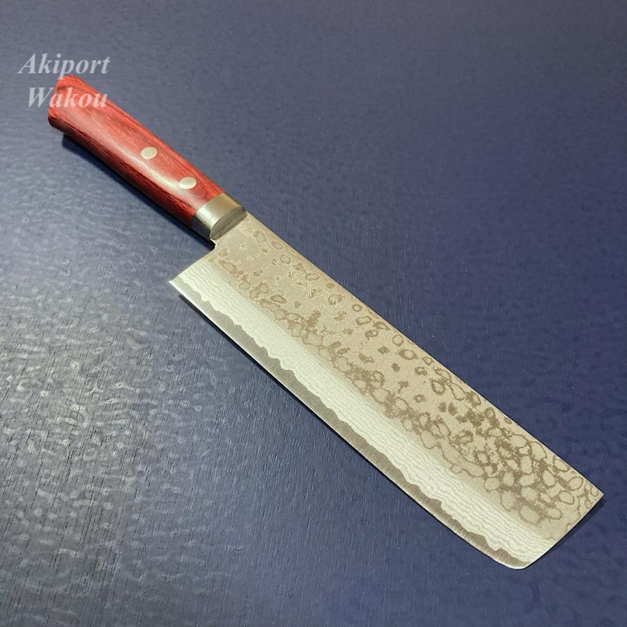 訓平作 薄刃 包丁 165mm 彩流 積層ダマスカス V金10号 赤柄 ギフト