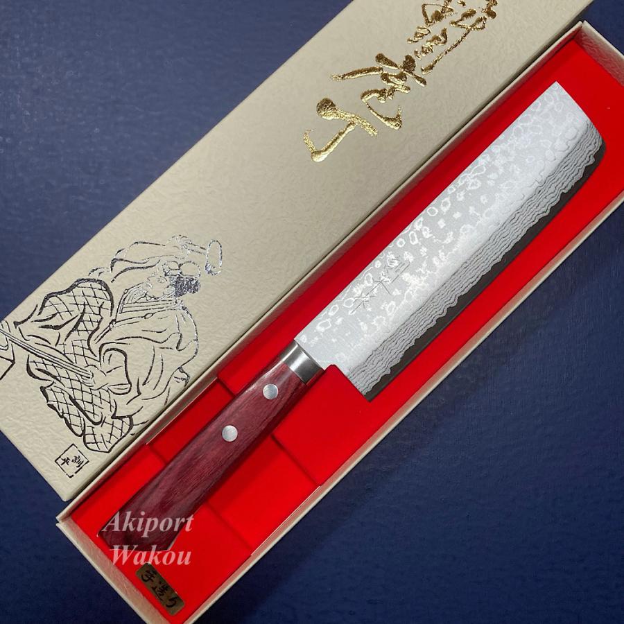 訓平作 菜切 包丁 165mm 槌目ダマスカス V金10号 黒柄 越前打刃物 訓