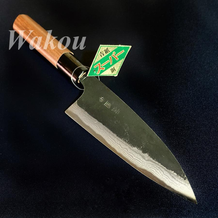 司作 忠義鍛造 舟行包丁 120mm 12cm 青紙スーパー ダマスカス 黒打ち  