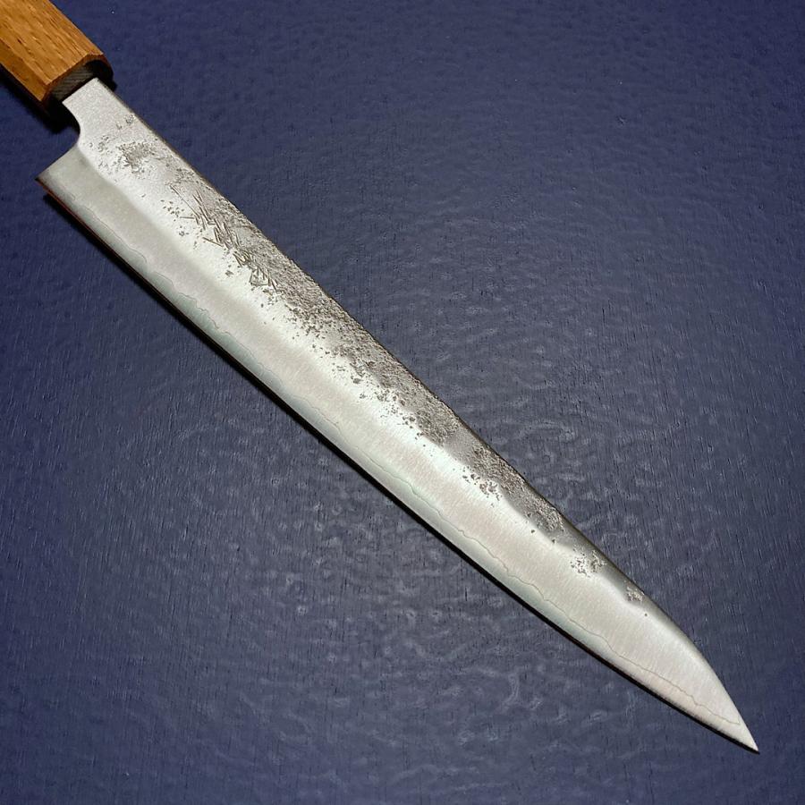 包丁 筋引 240mm 義弘作 銀三鋼 銀紙三号 梨地仕上げ 樫漆柄 山脇刃物