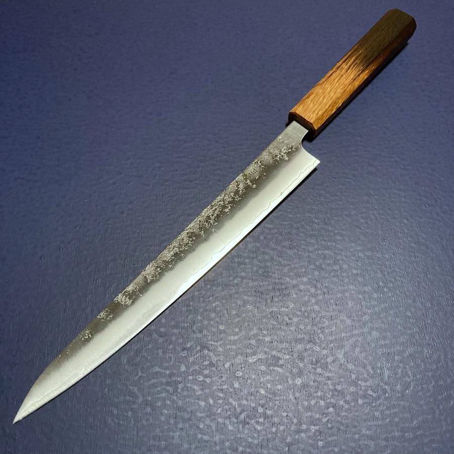 包丁 筋引 240mm 義弘作 銀三鋼 銀紙三号 梨地仕上げ 樫漆柄 山脇刃物