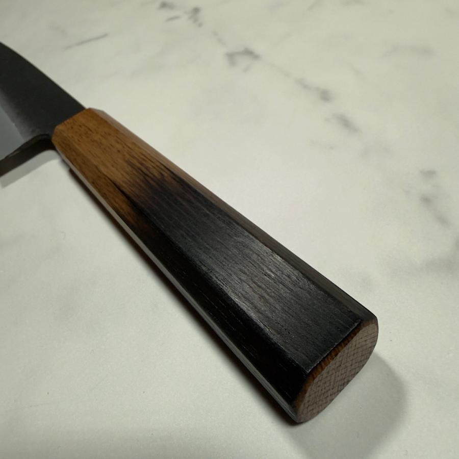 郷右馬允義弘 牛刀 包丁 210mm 白紙2号 黒打ち仕上げ 両刃 樫八角柄 堺