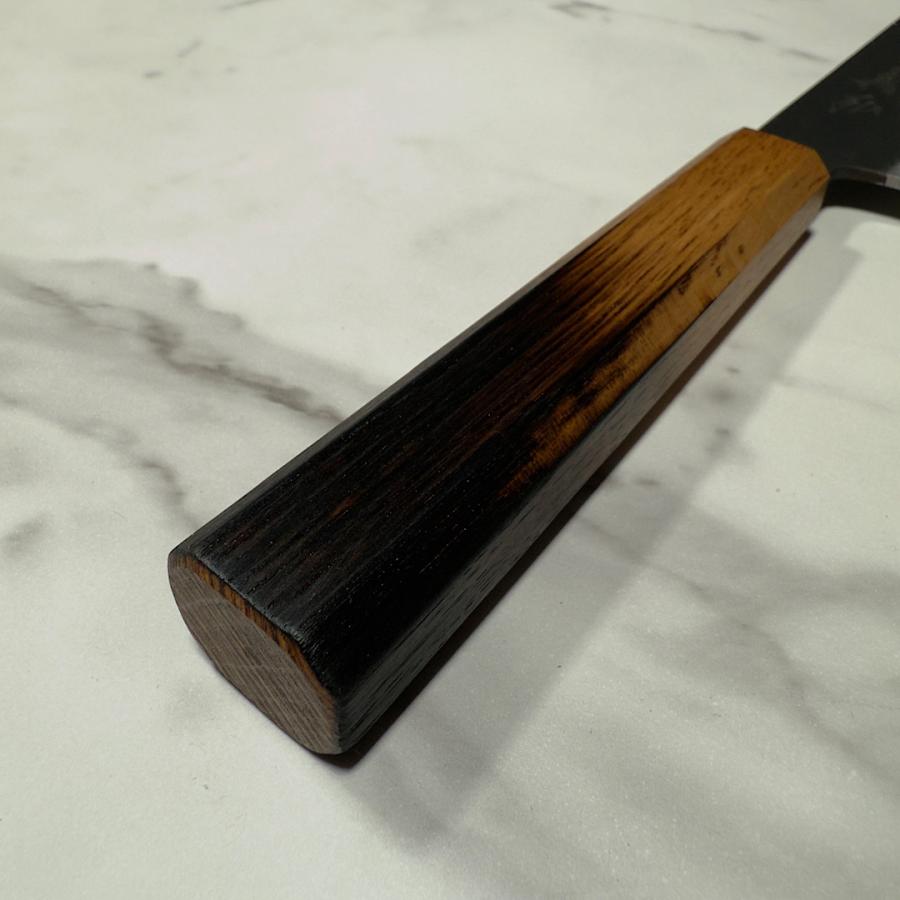 郷右馬允義弘 菜切り 包丁 165mm 白紙2号 黒打ち仕上げ 両刃 樫八角柄