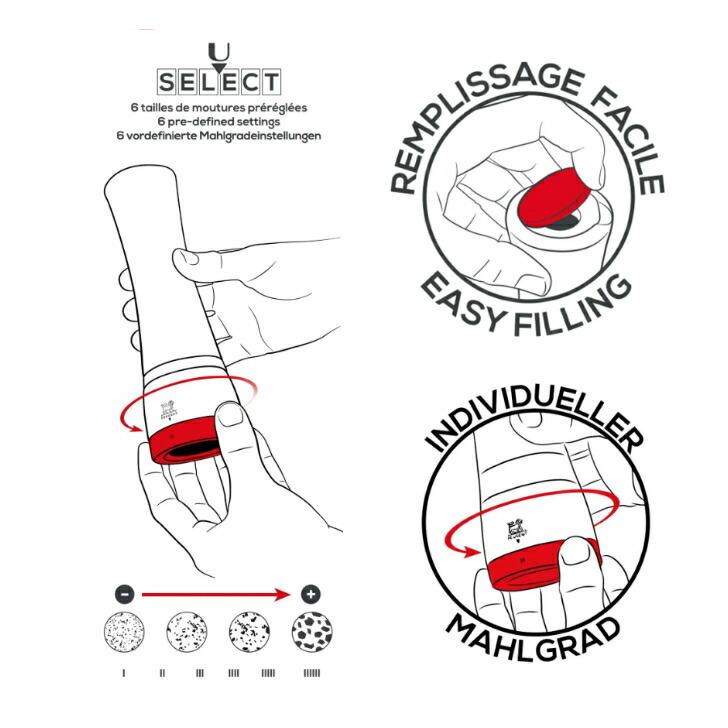 [NEWシリーズ]PEUGEOT プジョー 電動ミル U-selectシリーズ ペッパーミル ソルトミル（単品） エリスセンス ダマン |  | 12
