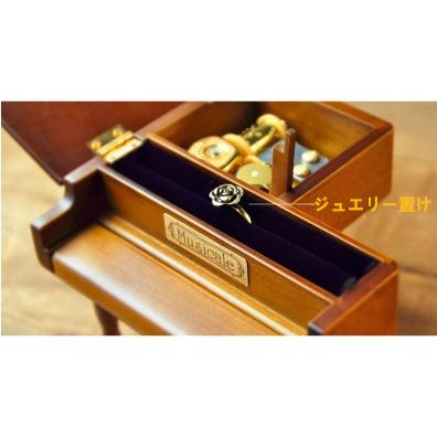 木製ミニアンティークグランドピアノ レッド オルゴール スツール付